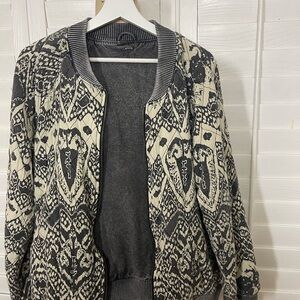 Free People Black and Cream Bomber Jacket